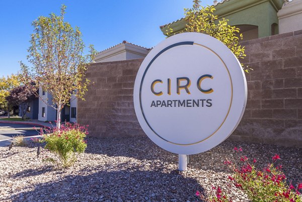Circ Apartments: Elegant entrance signage at luxury property in vibrant neighborhood