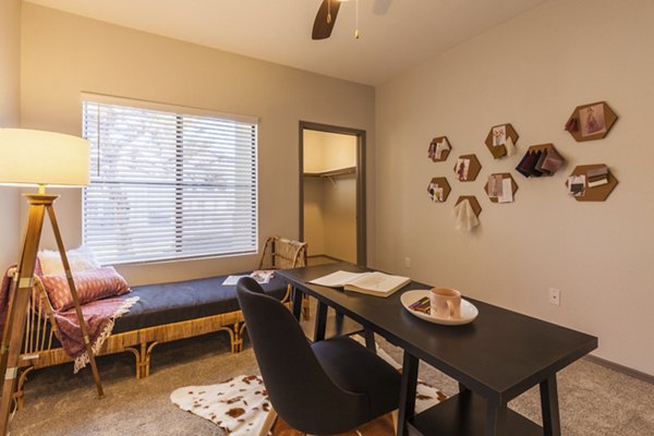 Modern bedroom with elegant design at Circ Apartments, a luxury Greystar community