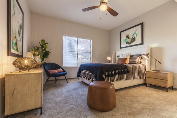 Spacious bedroom with modern decor at Circ Apartments, a luxury living option by Greystar in downtown city center