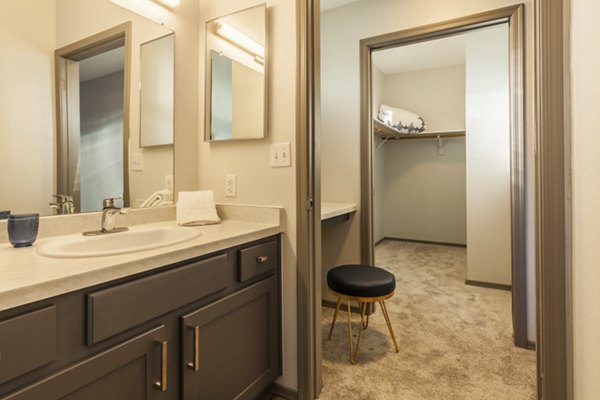 Modern bathroom with spa-like features in Circ Apartments, offering luxury living by Greystar