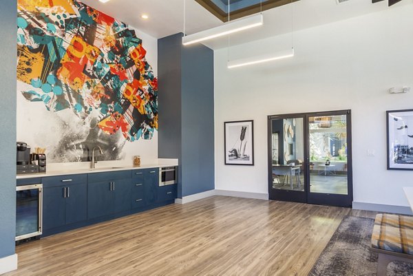 Modern clubhouse with lounge seating at Circ Apartments