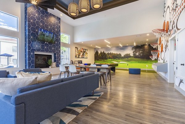 Clubhouse with modern design and ample seating at Circ Apartments