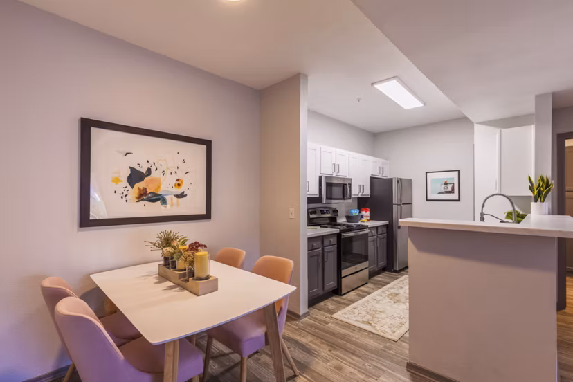 Dining area featuring modern decor and sleek furniture at Circ Apartments