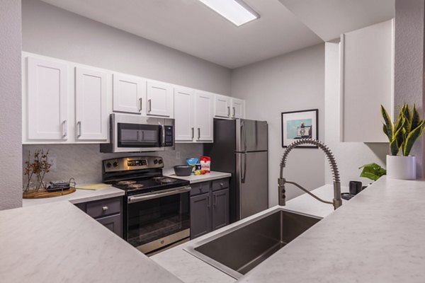 Spacious kitchen with modern appliances in Circ Apartments, a Greystar luxury community