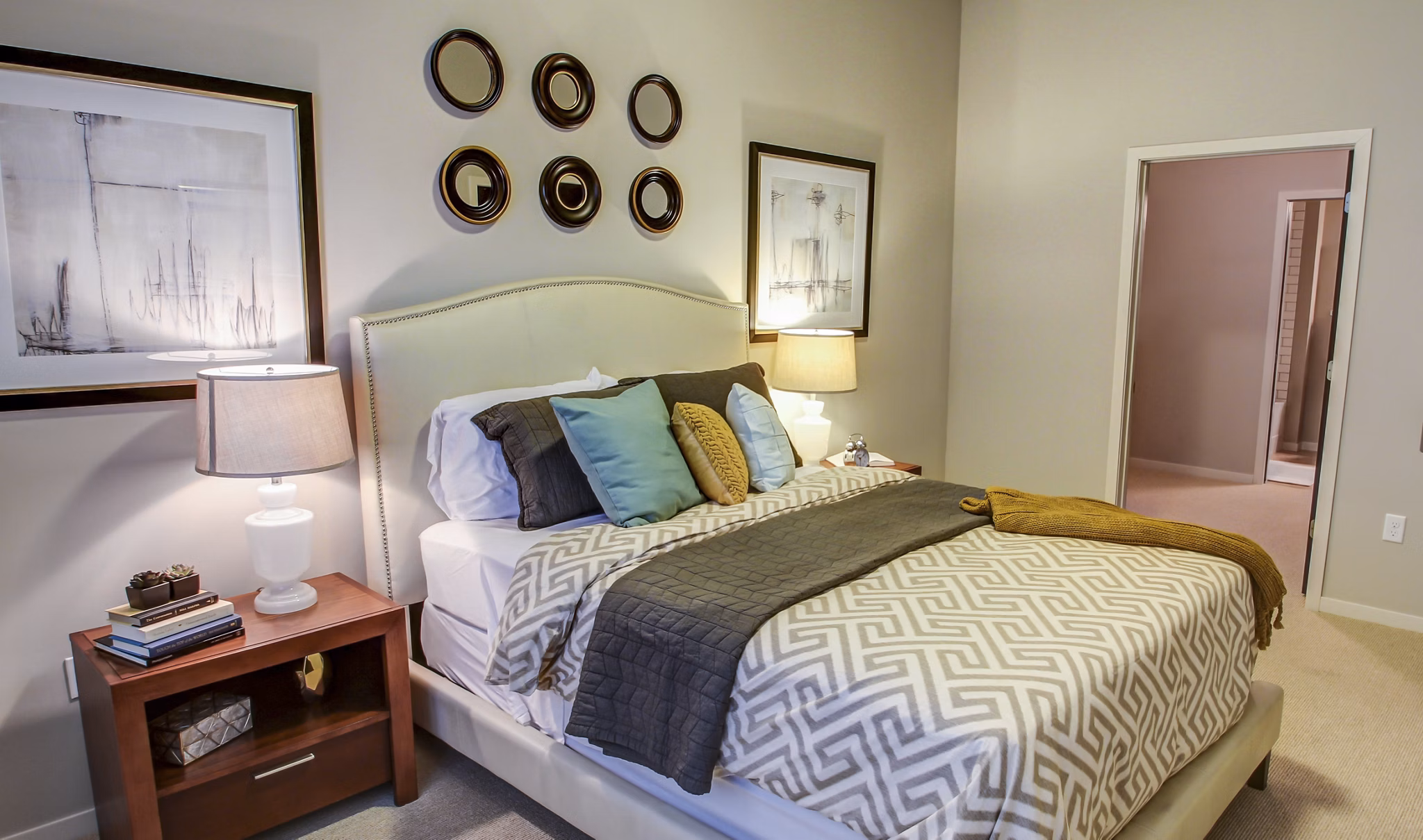 Modern bedroom featuring elegant design at The Paxon Apartments
