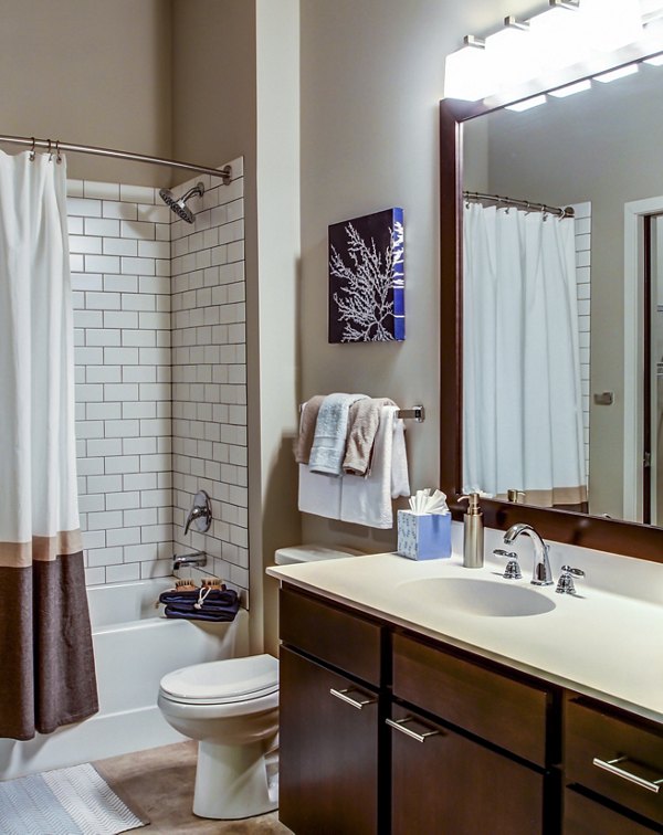 Modern bathroom with sleek fixtures at The Paxon Apartments
