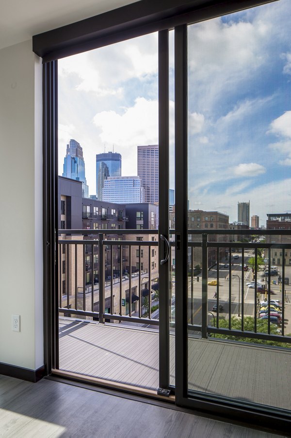 Cozy outdoor patio with modern seating at Velo luxury apartments
