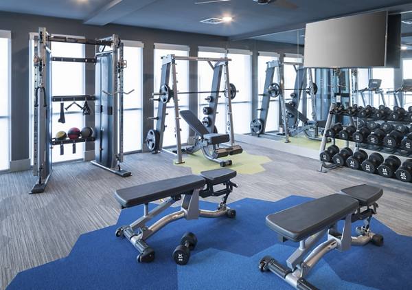 fitness center at Alexan Arapahoe Square Apartments