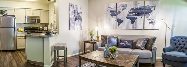 Spacious living room with modern decor in Spring Park Apartments