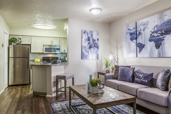 Spacious living room with modern decor at Spring Park Apartments