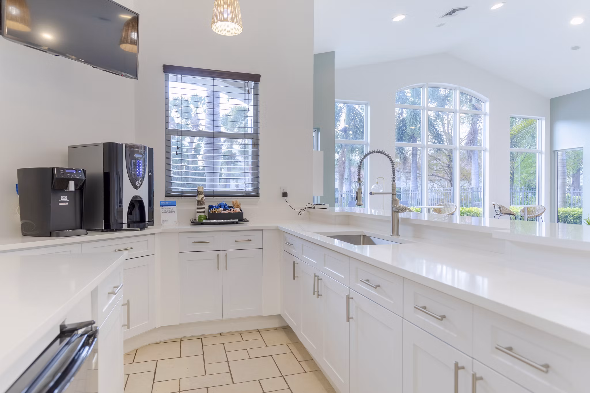 Stylish clubhouse with sophisticated decor at Mira Flores Apartments offering luxury amenities for residents