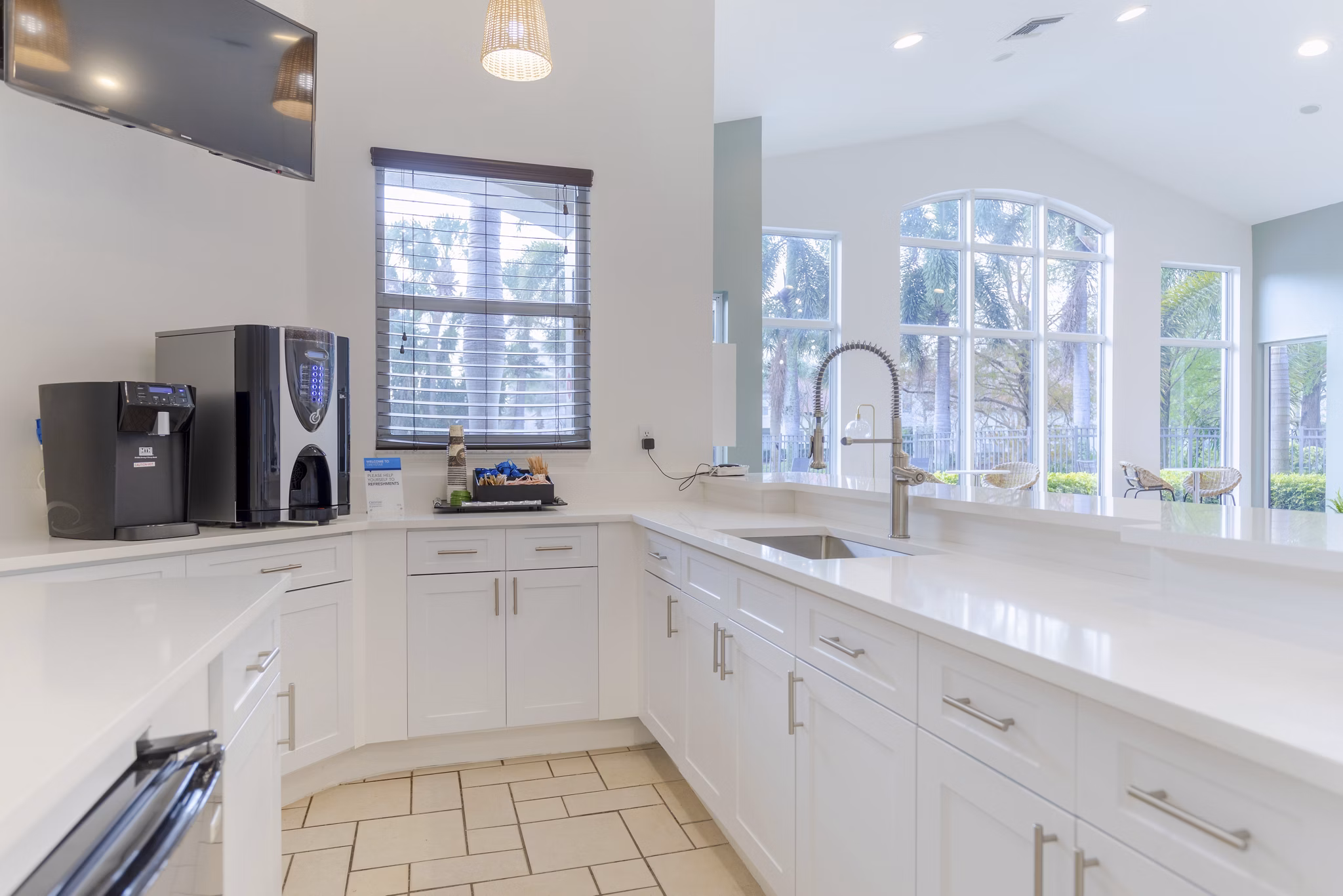 Stylish clubhouse with sophisticated decor at Mira Flores Apartments offering luxury amenities for residents