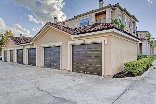 Spacious parking garage at Brisa at Shadowlake apartments, offering ample parking space and easy access for residents