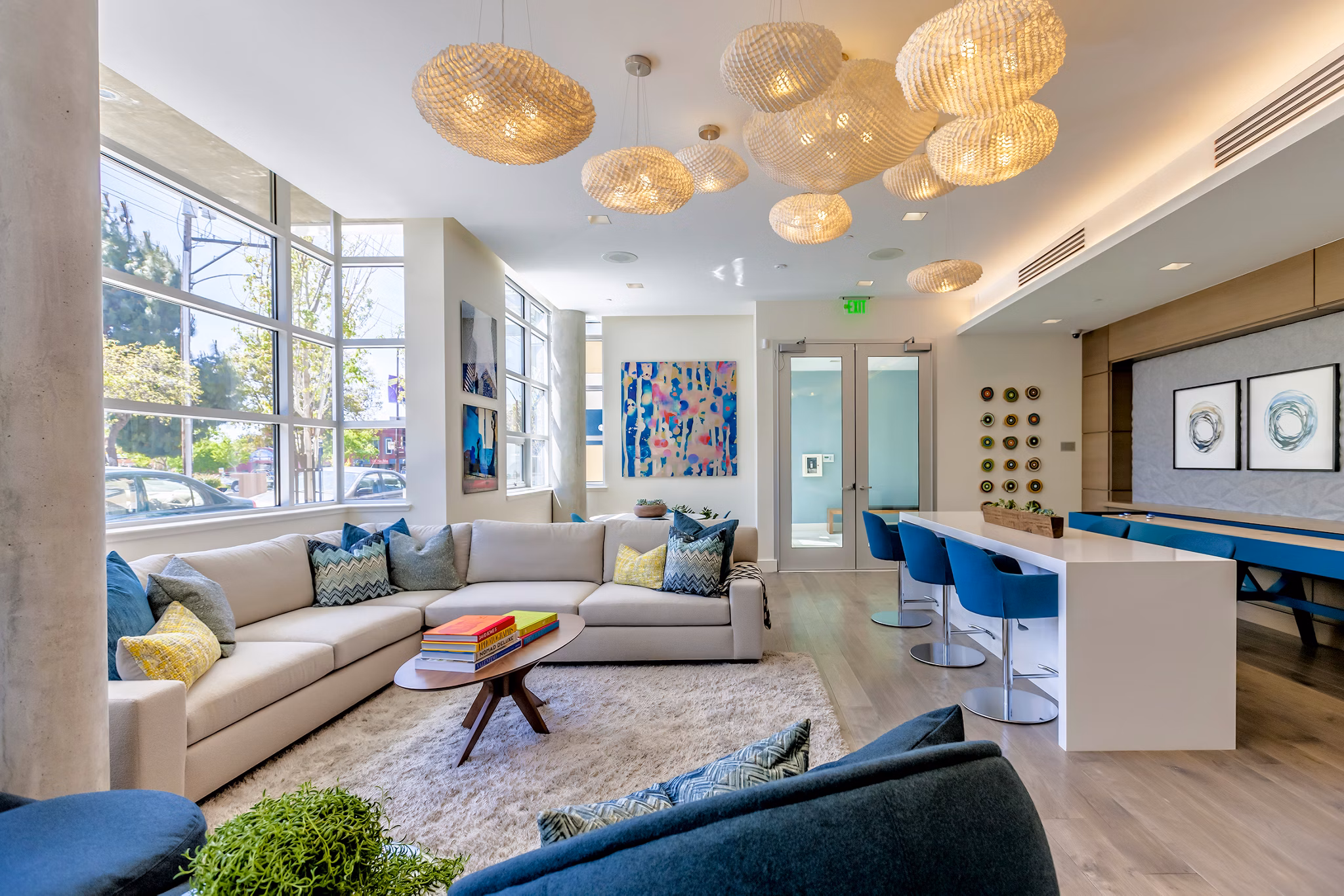Spacious clubhouse featuring modern amenities at The Dwight apartments