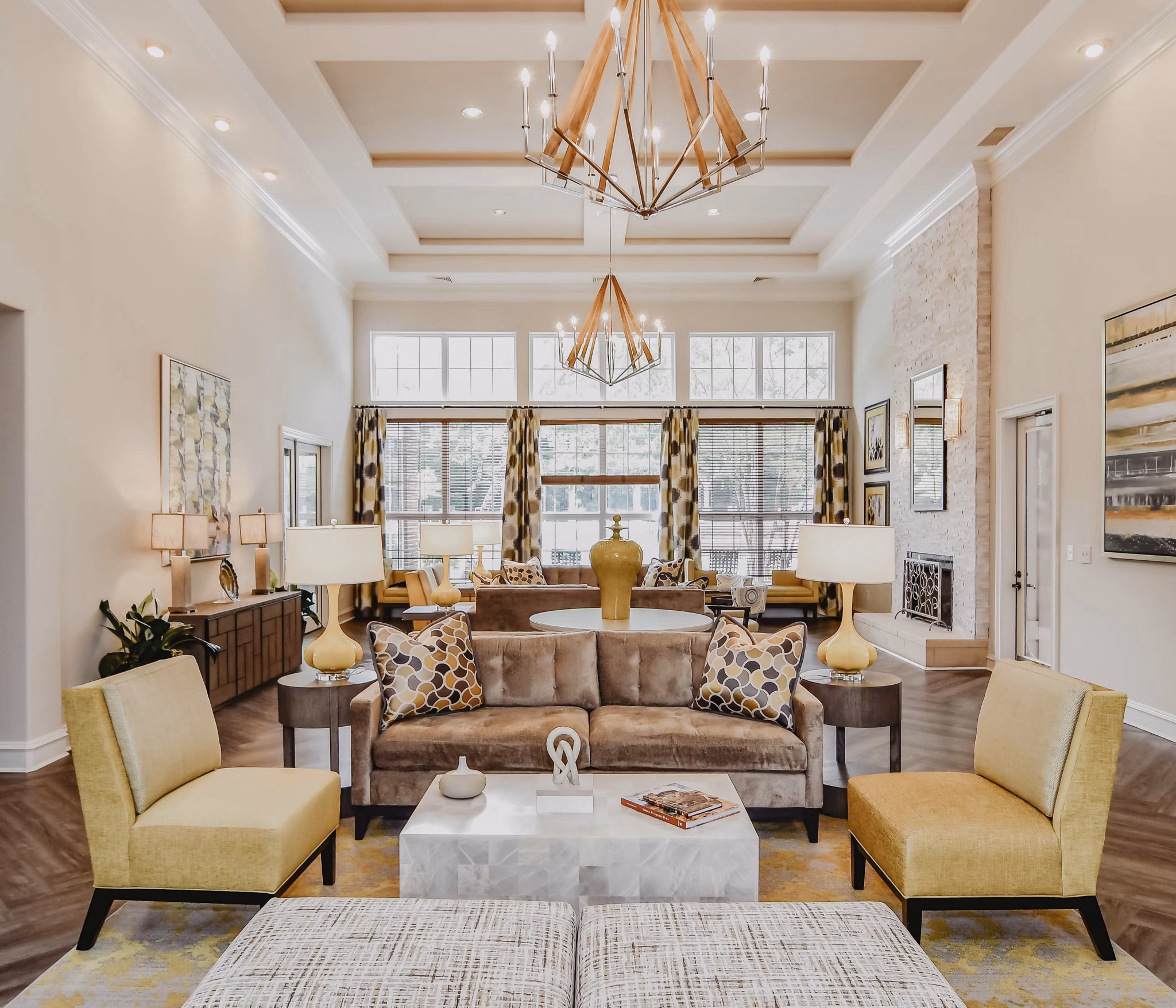 Clubhouse at Finley at Fairfax Corner featuring modern seating and entertainment areas for luxury living