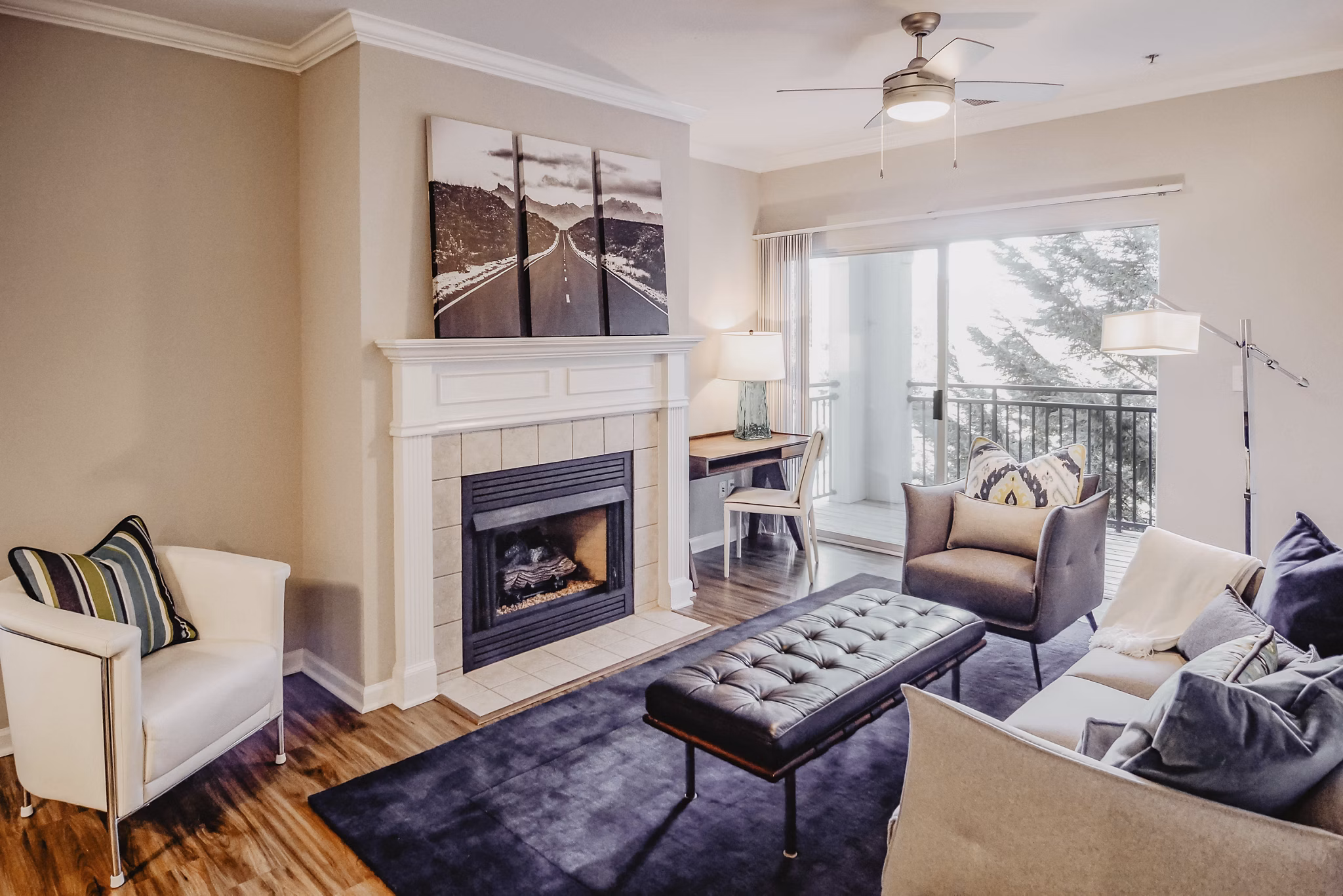 Elegant living room with contemporary furnishings at Finley at Fairfax Corner luxury apartments