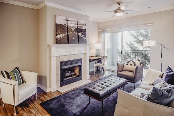 Elegant living room with contemporary furnishings at Finley at Fairfax Corner luxury apartments