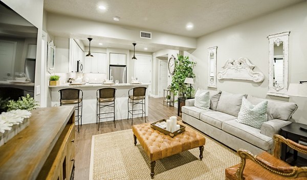 Spacious living room with modern decor at Hardware Village Apartments