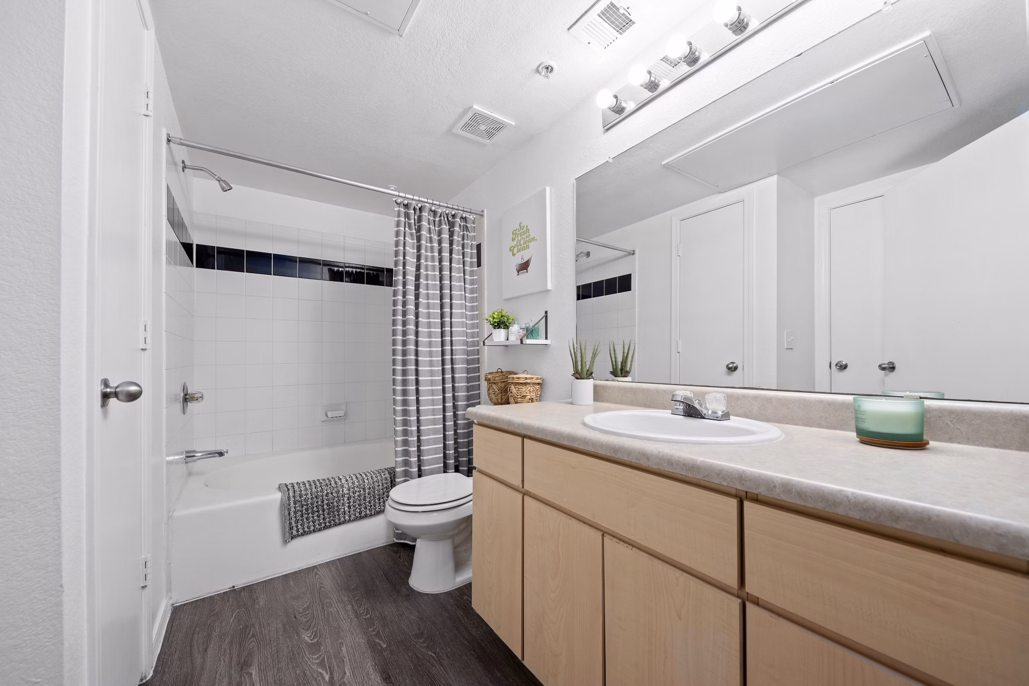 Luxury bathroom with modern fixtures in Monterra Apartments at Greystar