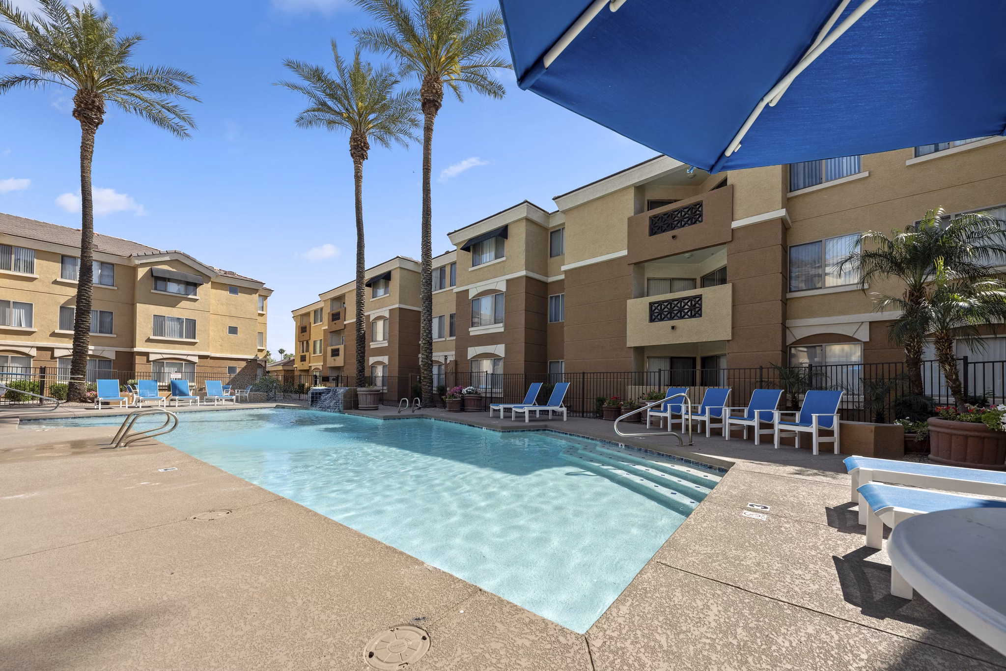 Infinity-edge pool with scenic views at Monterra Apartments, a luxury Greystar community