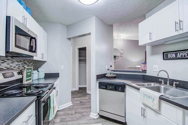 Modern kitchen featuring sleek countertops and stainless steel appliances at The Prato at Midtown Apartments