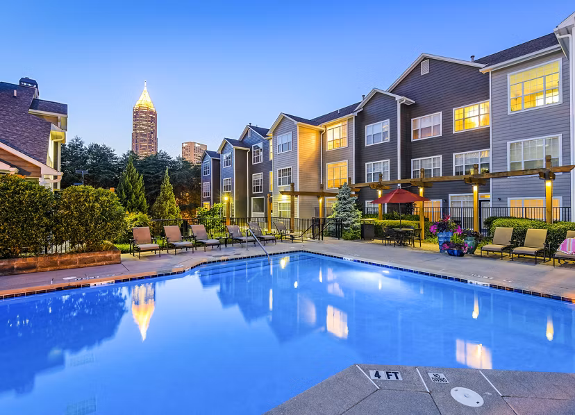 Resort-style swimming pool at The Prato at Midtown Apartments, perfect for relaxation and leisure in a luxurious setting