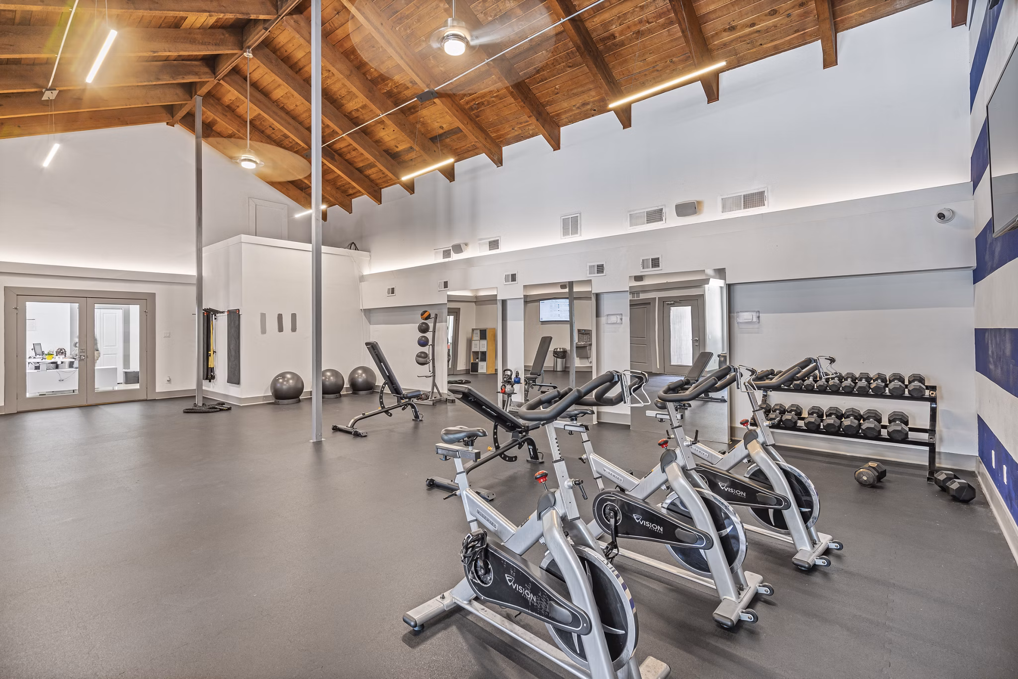 fitness center at Waterloo Flats Apartments