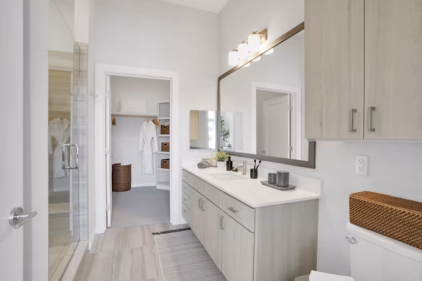 Modern bathroom with sleek fixtures at Overture 9th + CO Apartments