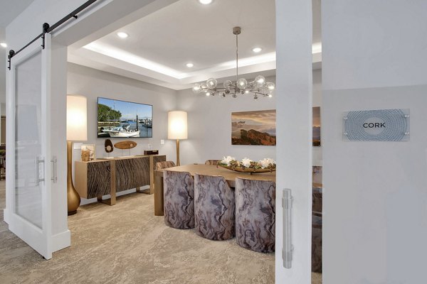 Modern meeting facility with sleek design at Overture 9th + CO Apartments, ideal for hosting events and collaborative gatherings