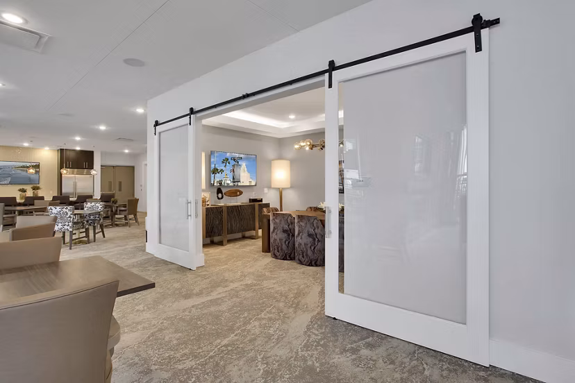 Modern meeting facility with sleek furniture at Overture 9th + CO Apartments