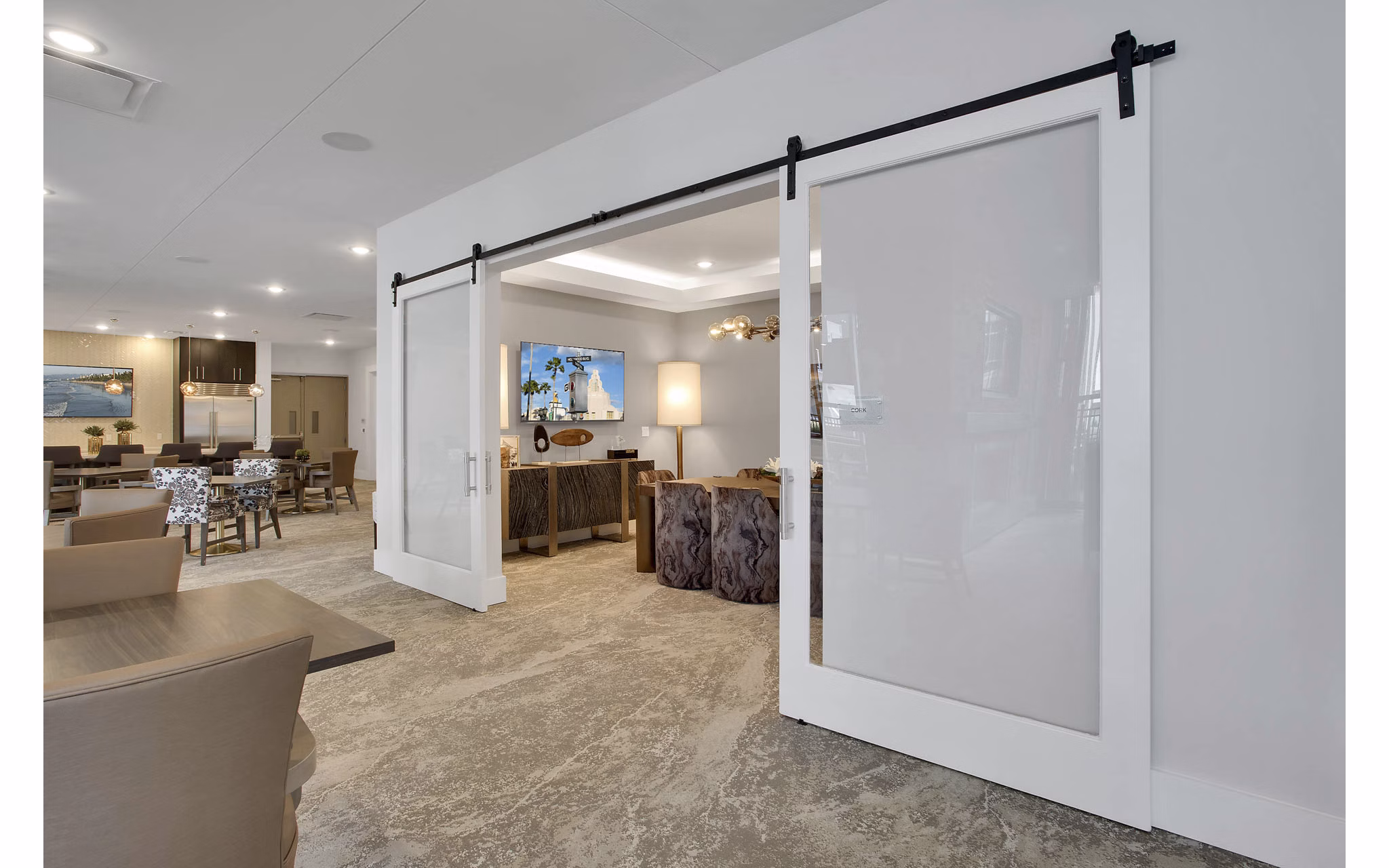 Modern meeting facility with sleek furniture at Overture 9th + CO Apartments