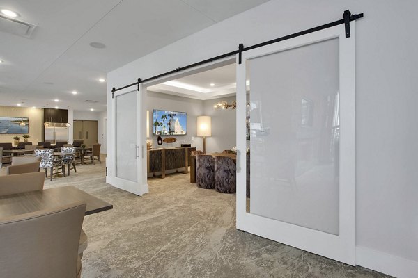 Modern meeting facility with sleek furniture at Overture 9th + CO Apartments