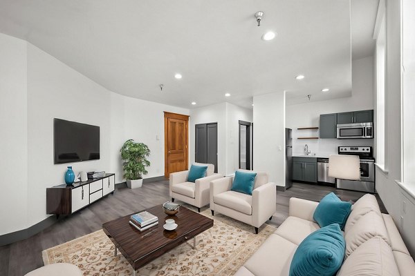 living room at The Academy Apartments