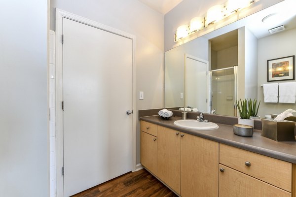 Luxury bathroom with modern fixtures at Avana on Main Apartments