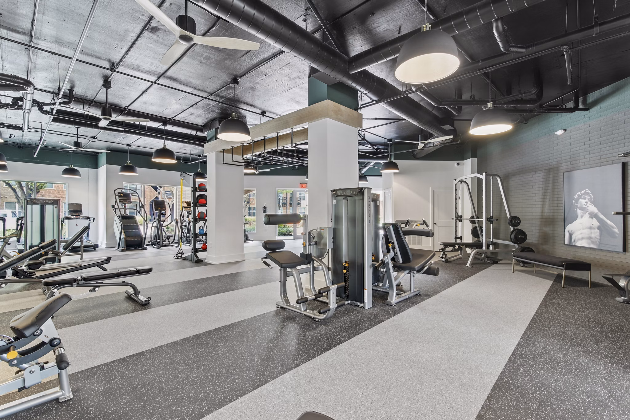 fitness center at Avana on Main Apartments 