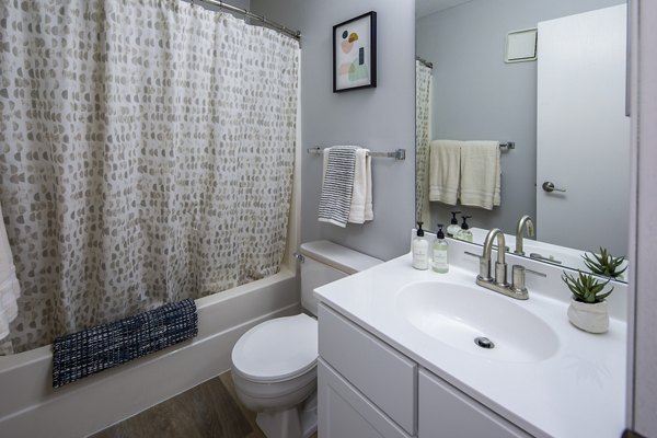 Modern bathroom with sleek fixtures and granite countertops in Avana Southview Apartments