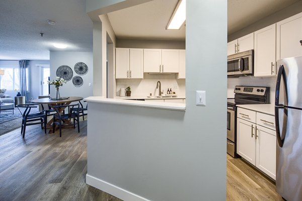 Modern kitchen with stainless steel appliances in Avana Southview Apartments, a Greystar luxury property