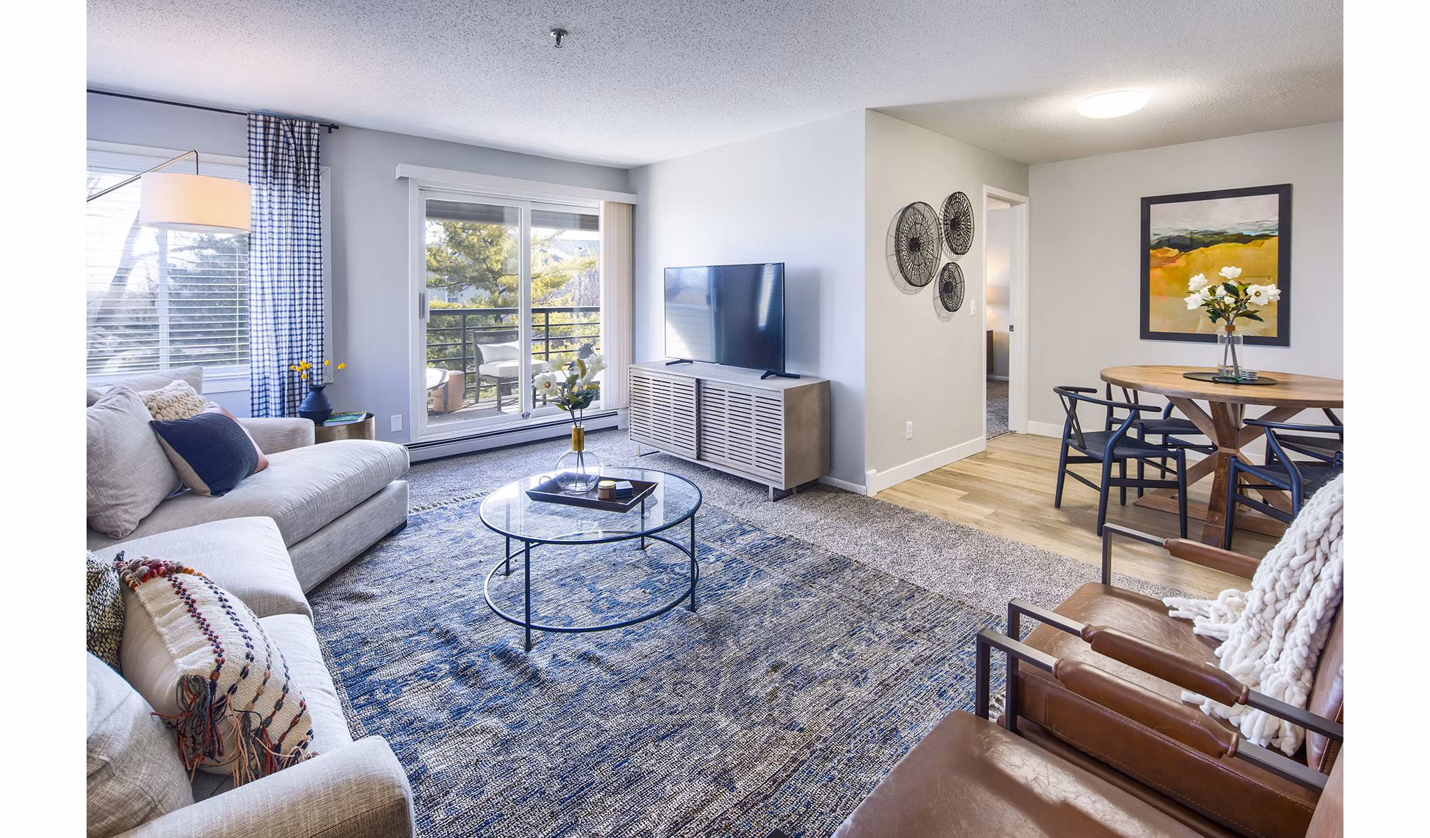 Spacious living room with modern furnishings at Avana Southview Apartments