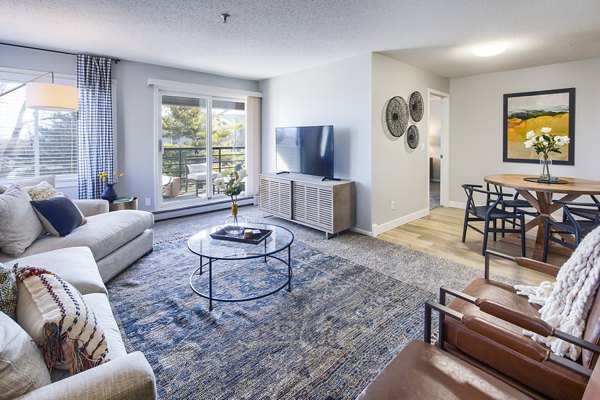 Spacious living room with modern furnishings at Avana Southview Apartments