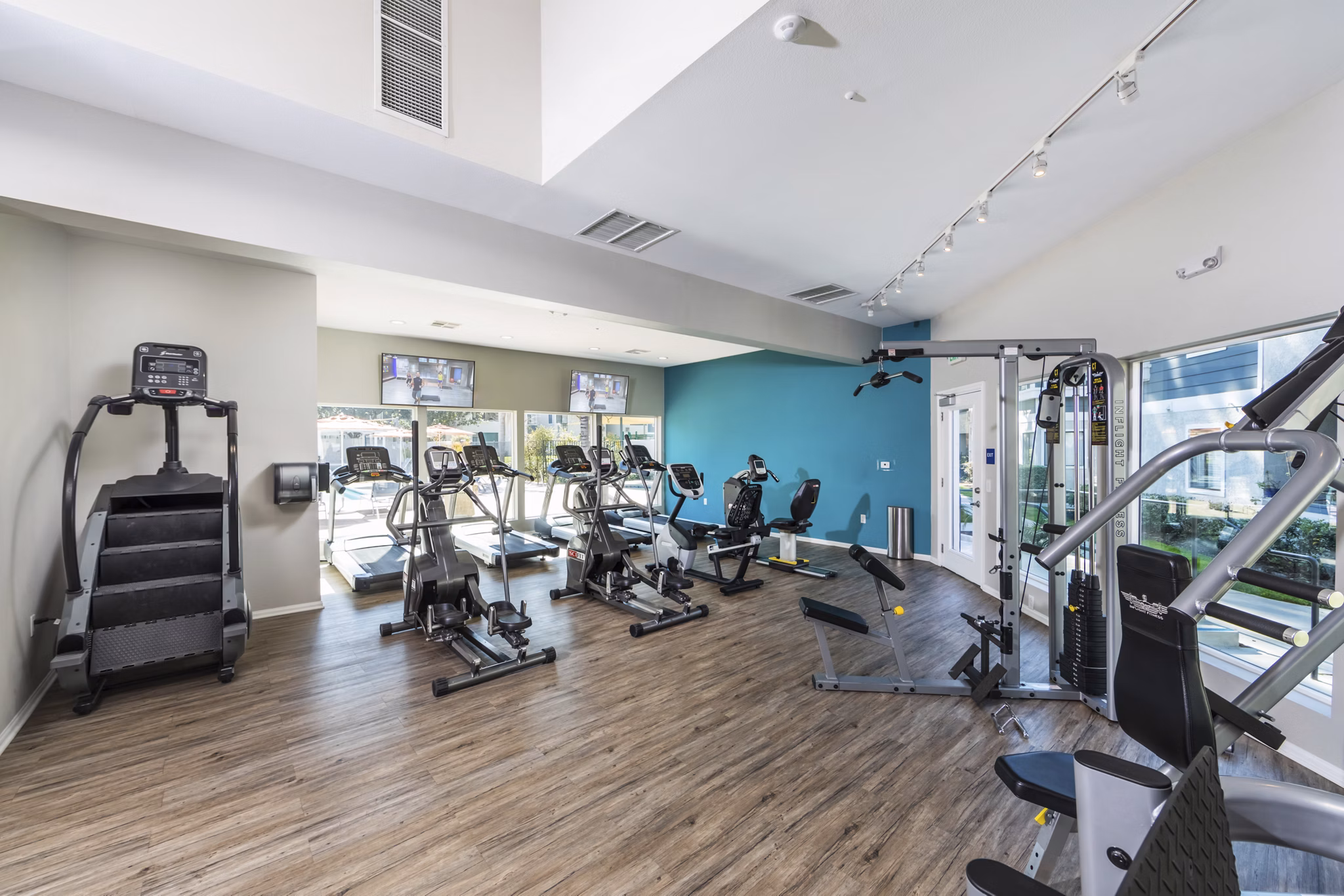 Modern fitness center with state-of-the-art equipment at Avana Springs Apartments