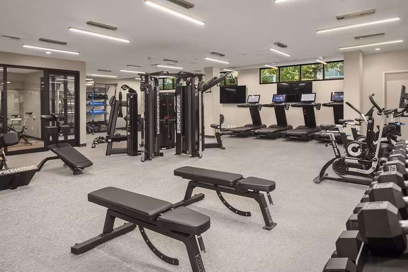 fitness center at The Victor Apartments