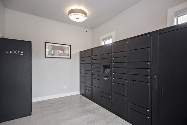 Mail room featuring organized parcel lockers at Trio Pointe luxury apartments