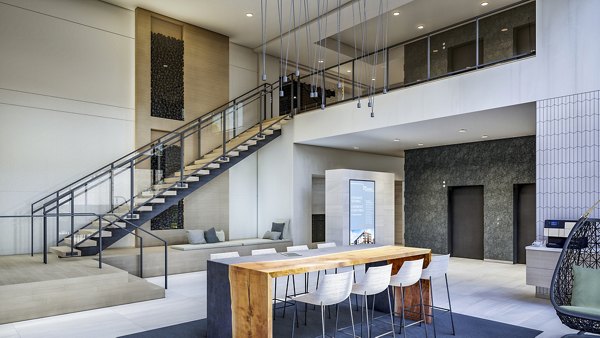 Clubhouse featuring modern design and social spaces at Irvine Exchange Apartments, offering luxury living in a premier Irvine location