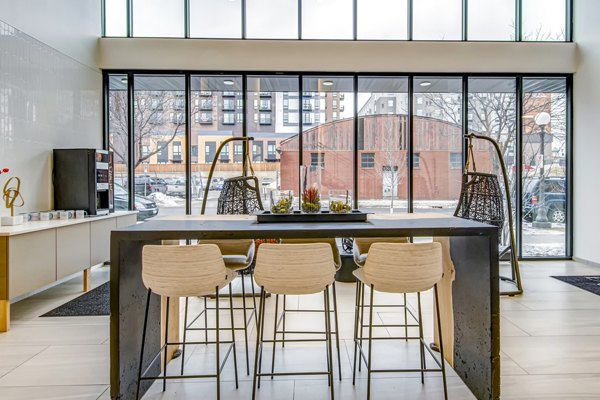 Luxury clubhouse featuring modern design at Irvine Exchange Apartments, offering premium amenities near shops and dining in Irvine