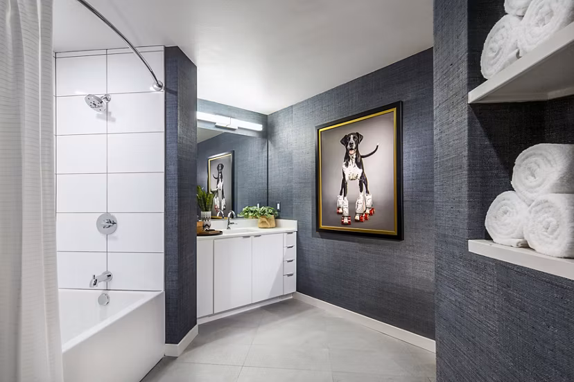 Elegant bathroom with modern fixtures at Neptune Marina Apartments in Marina del Rey