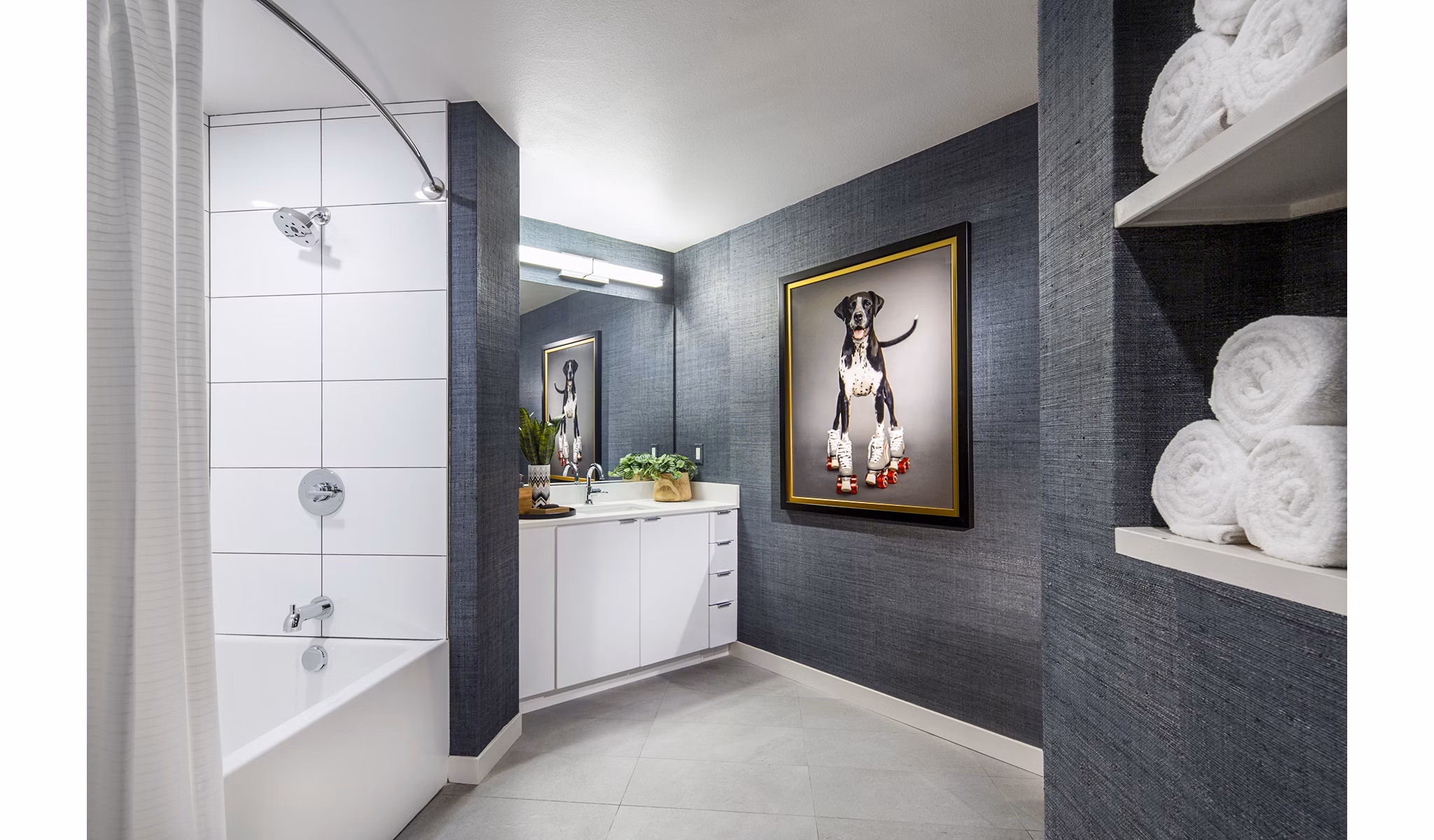 Elegant bathroom with modern fixtures at Neptune Marina Apartments in Marina del Rey