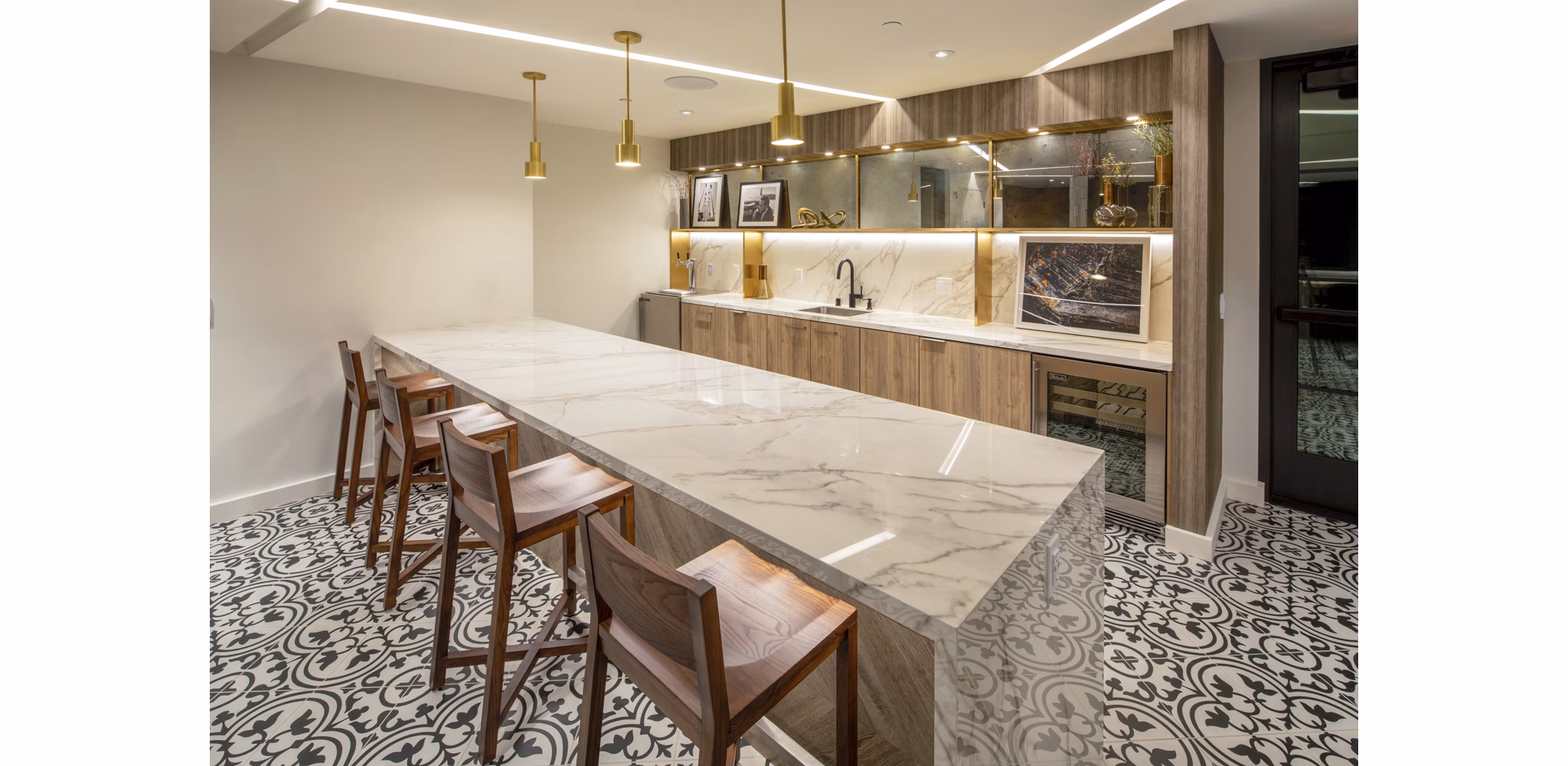 Theater with cozy seating at One Paseo Living Apartments featuring luxury amenities in San Diego