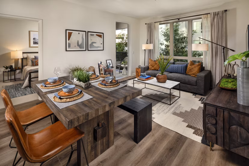 Dining area with modern decor at One Paseo Living Apartments