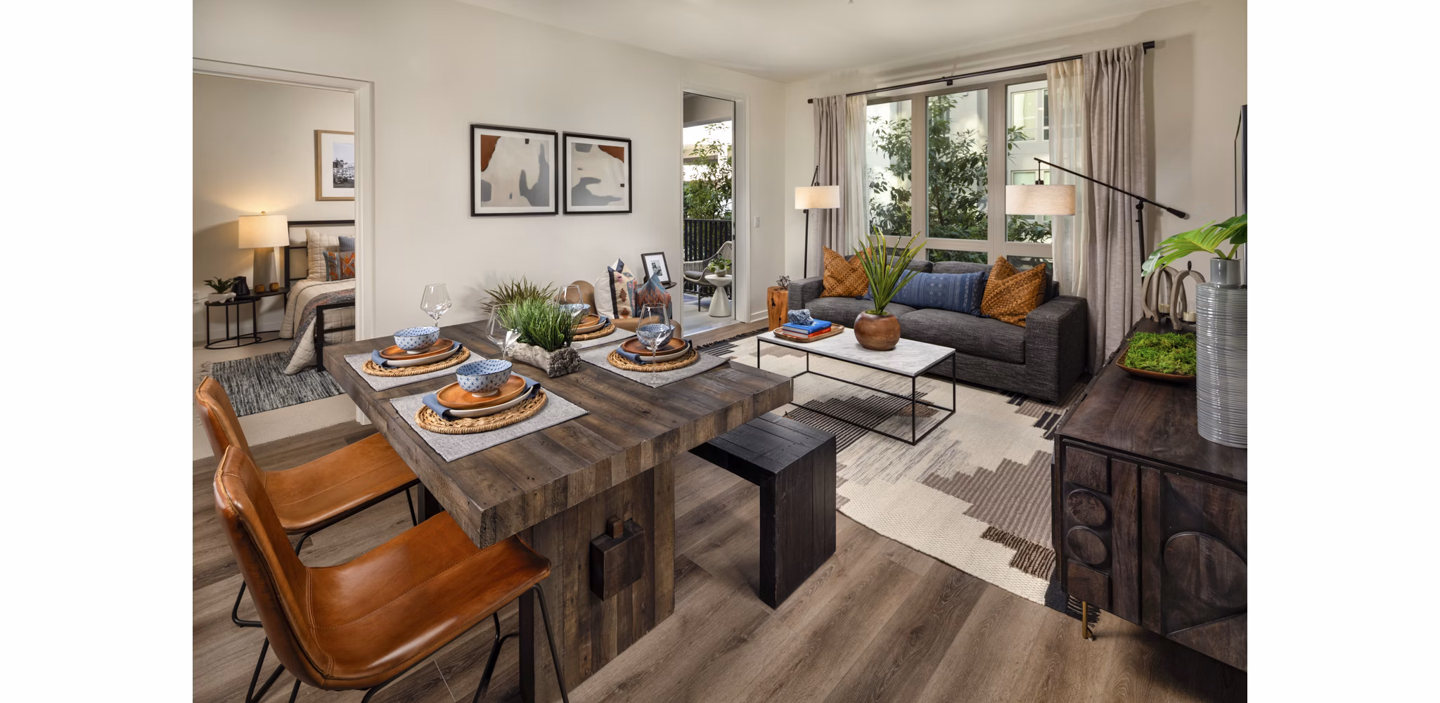 Dining area with modern decor at One Paseo Living Apartments