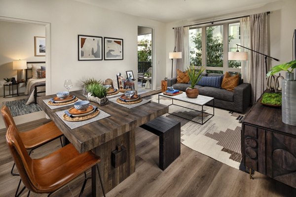 Dining area with modern decor at One Paseo Living Apartments